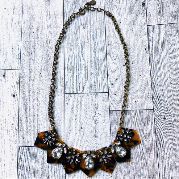 LOFT Faux Tortoise Shell Crystal Rhinestones Necklace - Picture 3 of 5